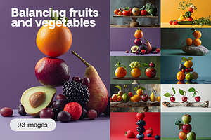 93 Balancing fruits and vegetables, a Food & Drink Photo by Handmadefont