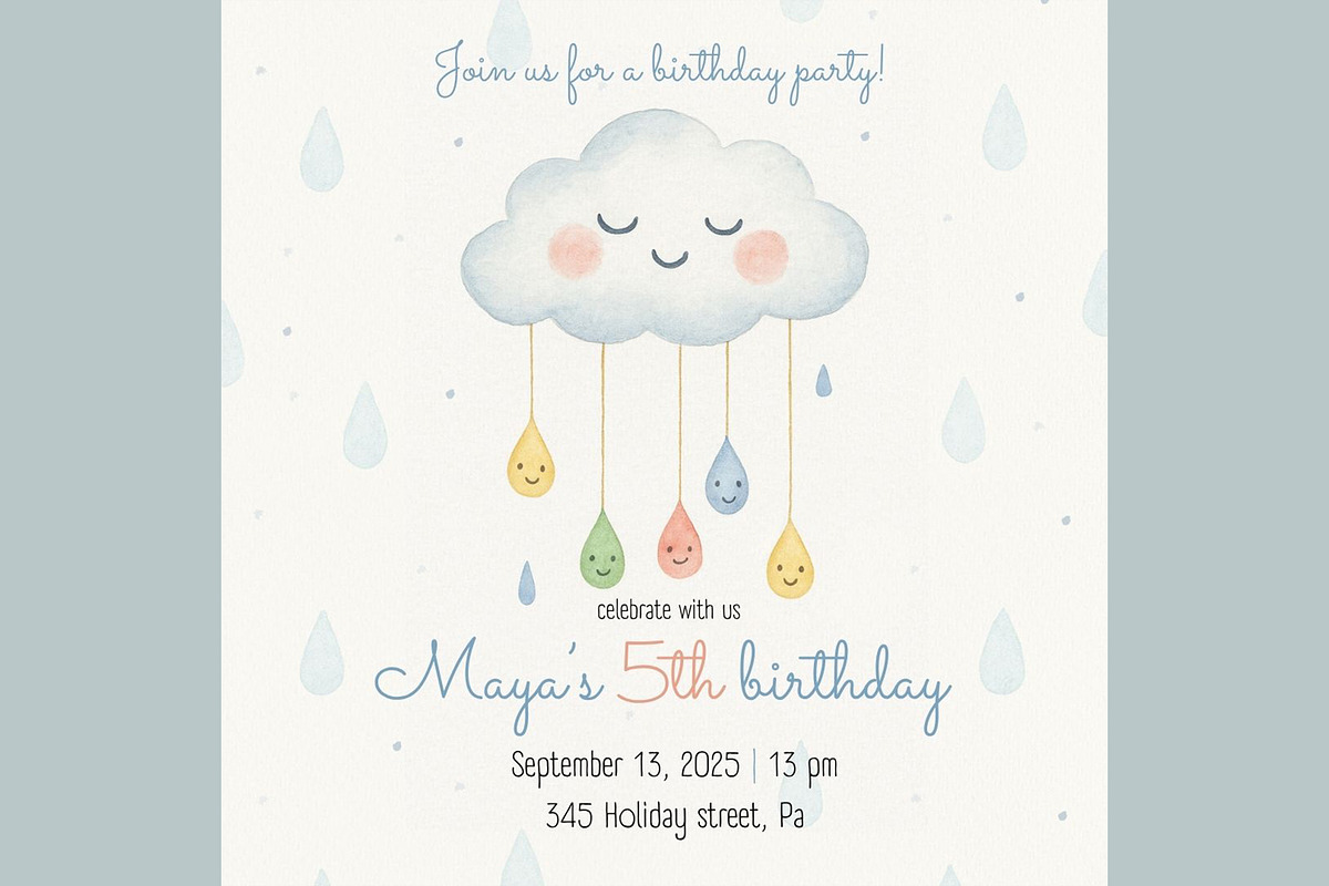Cute Cloud Birthday Invitation