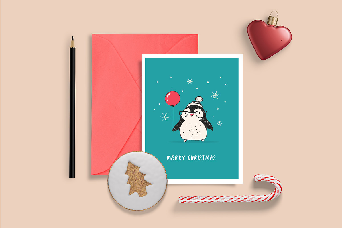 Cute penguin icons, Christmas cards, an Illustration by Marish (Photo 6 of 6)