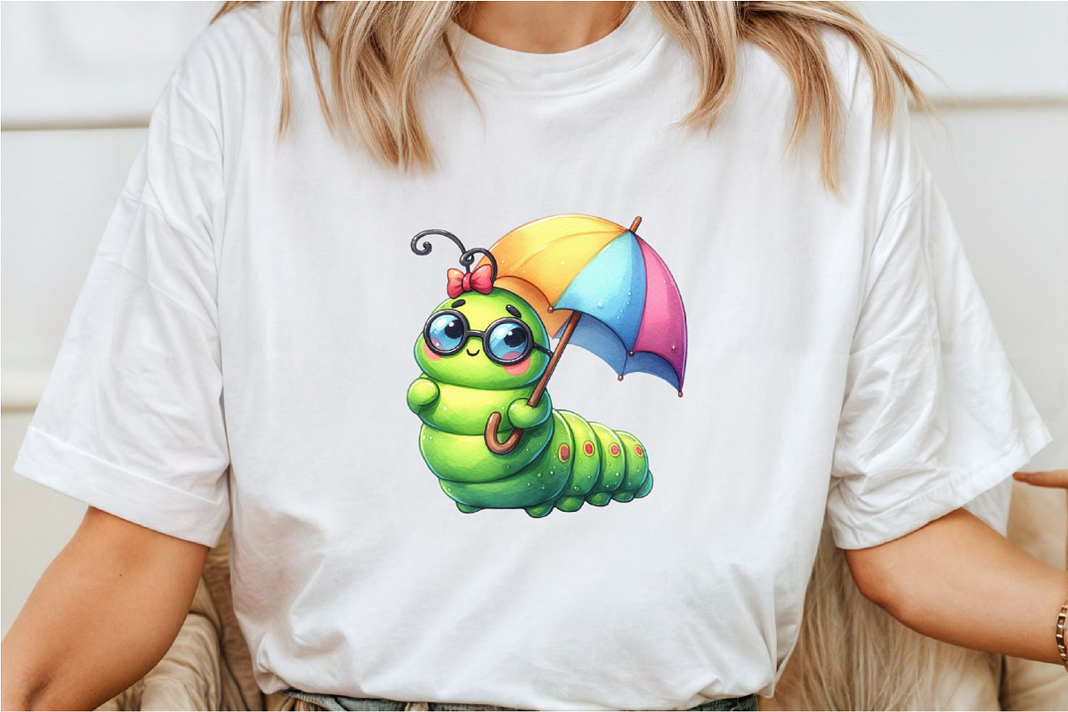 Watercolor Cute Caterpillar Clipart, a Seasonal Illustration by Rose Art (Photo 5 of 7)