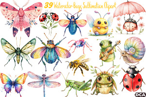 Watercolor Bugs Sublimation Clipart, an Illustration by DreamCafeArt