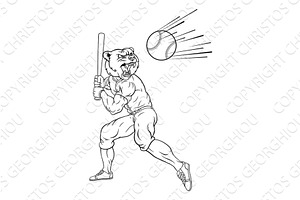 Bear Baseball Player Mascot Swinging, a Sport Illustration by Christos Georghiou