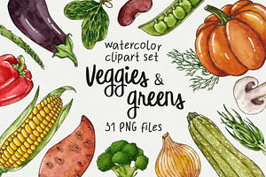 Veggies & greens watercolor clipart
