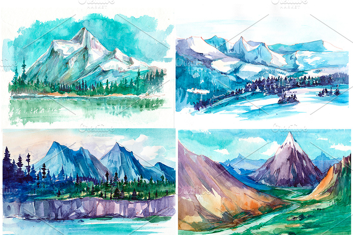 Watercolor mountains, an Illustration by Aksol (Photo 2 of 5)