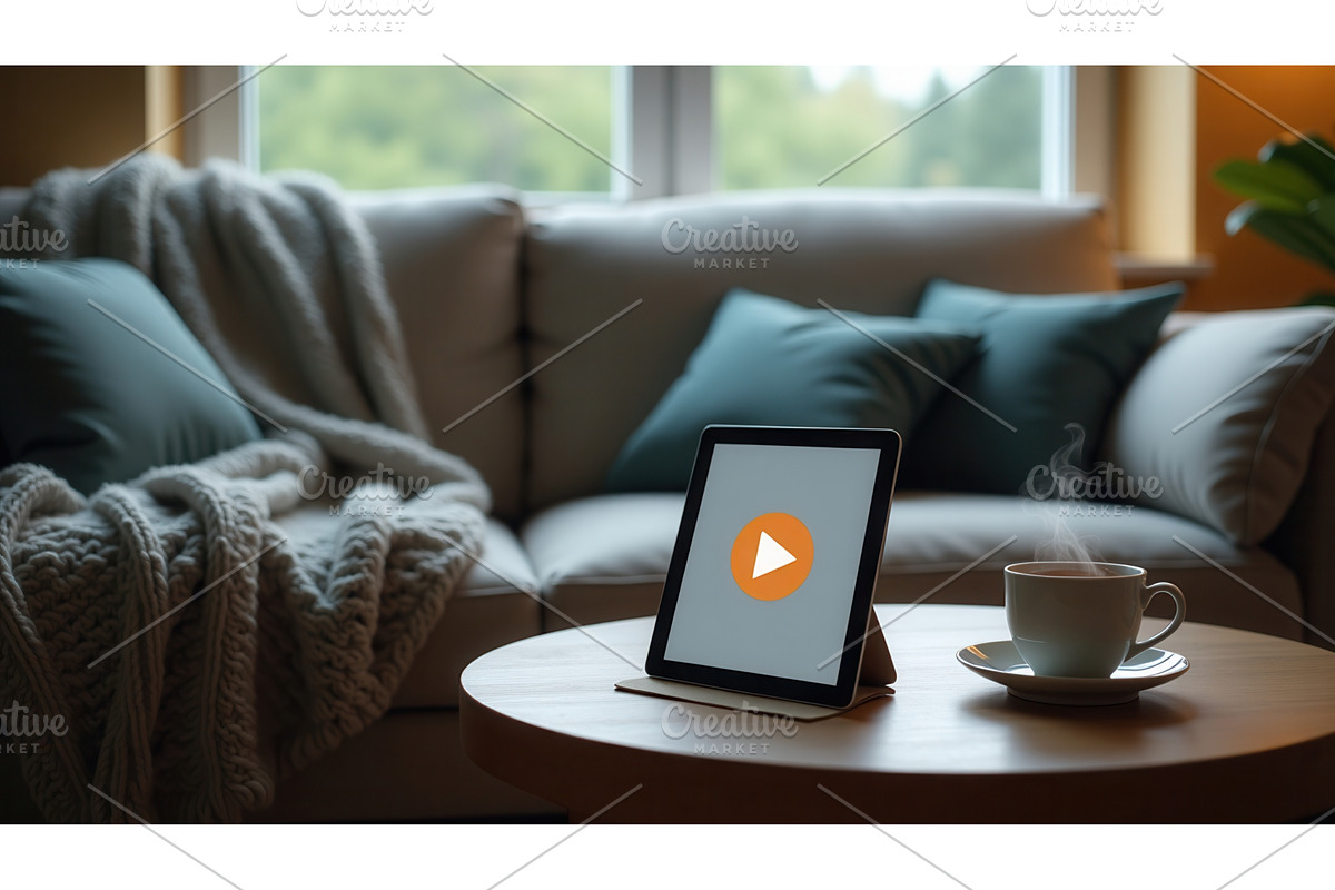 Tablet with video play icon on, an Illustration by tilialucida