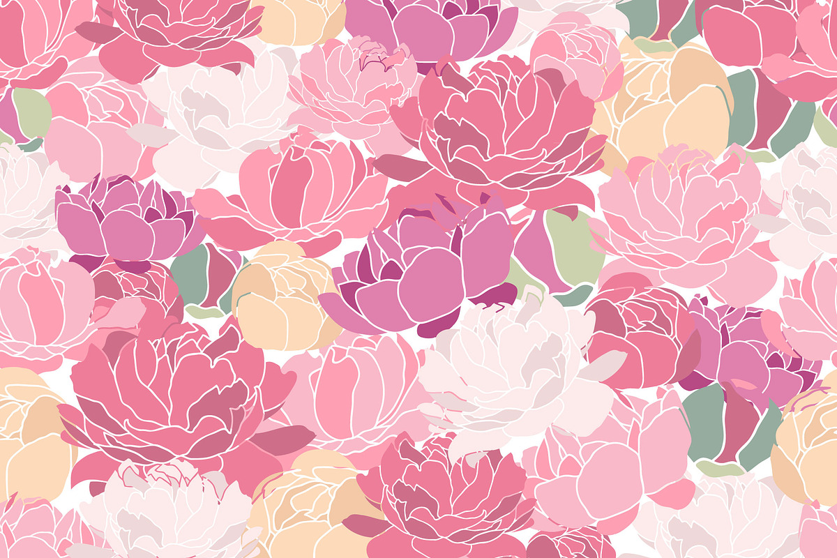 Peonies Seamless Patterns preview 3