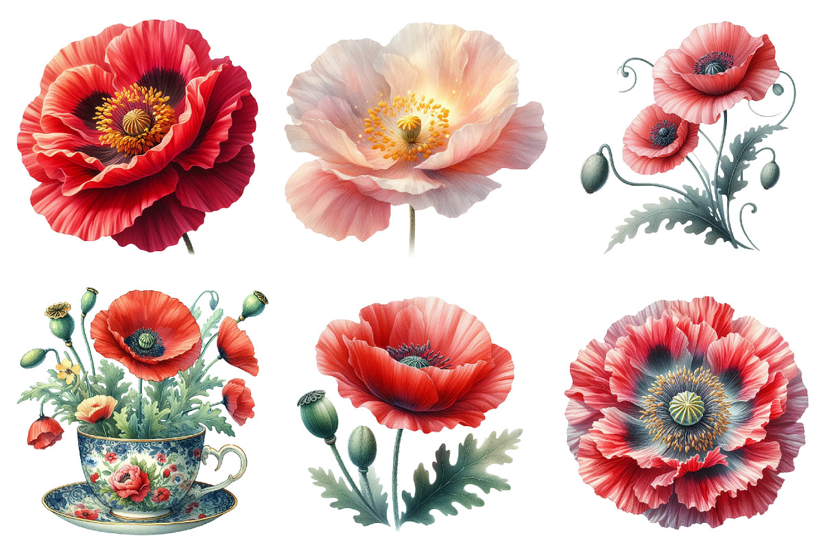 Corn Poppy Flower Bloom Clipart, an Illustration by cherrydesign (Photo 1 of 3)