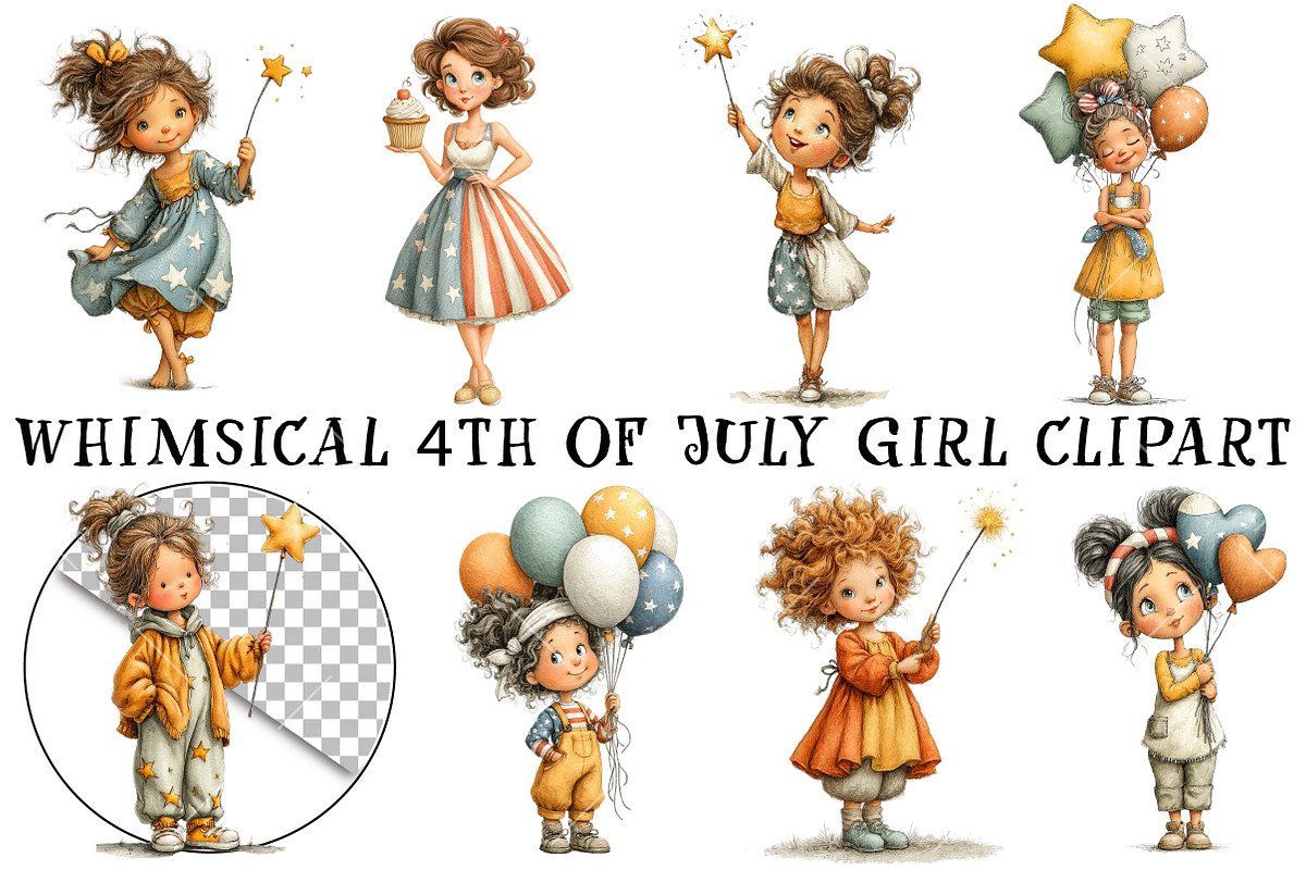 Whimsical 4th Of July Girl Clipart, an Illustration by OK Design (Photo 2 of 6)