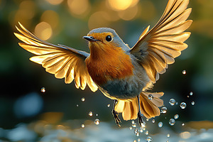 Beautiful robin bird in fly on blurred green background, an Animal Photo by AlyaAnd