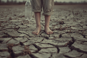 Dried cracked earth with child stand, a Person Photo by MistyDay