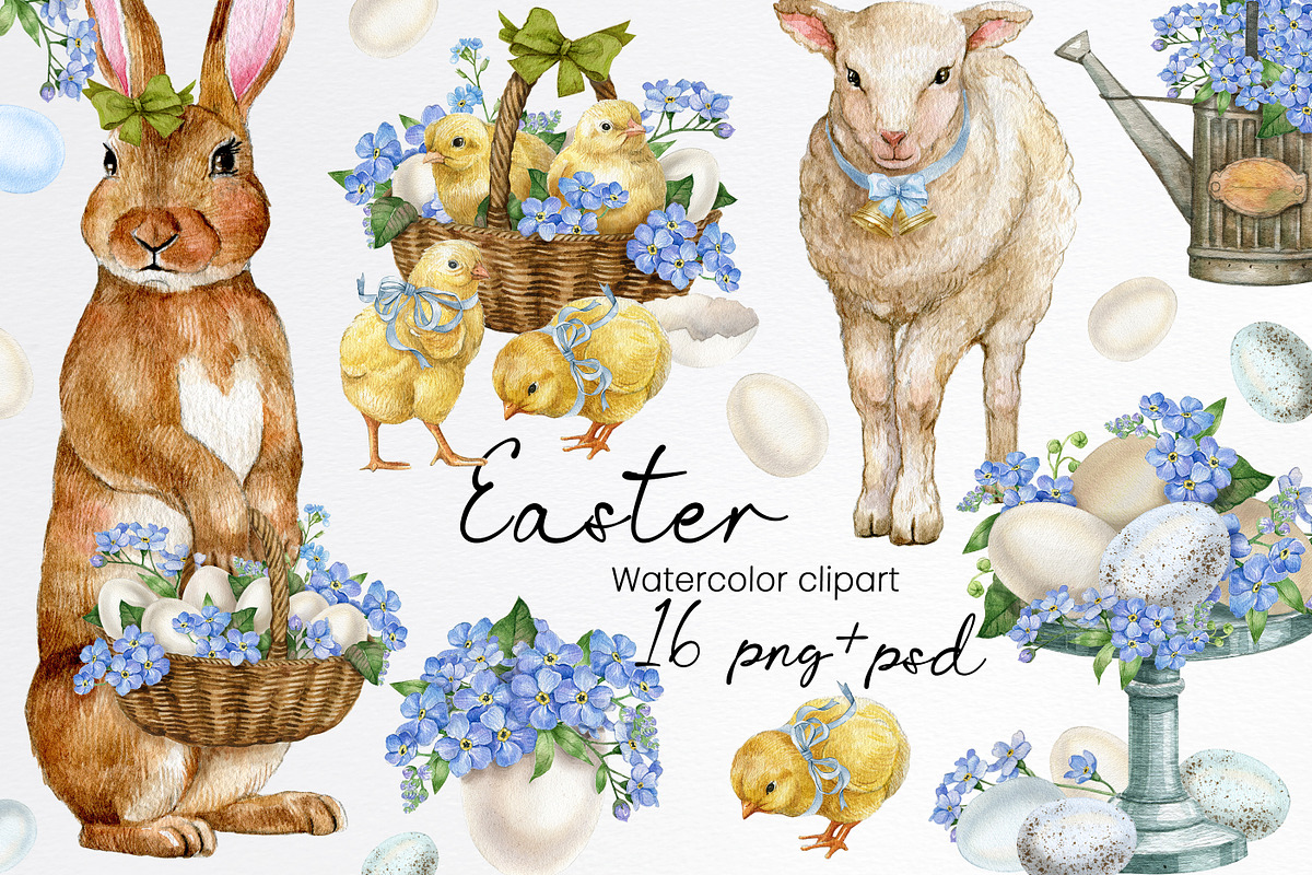Watercolor spring easter clipart, a Seasonal Illustration by yana.fefelova (Photo 1 of 5)
