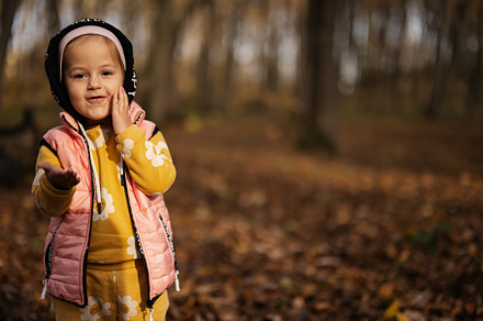 Autumn outdoor portrait of beautiful happy baby girl in forest., a Person Photo by AS photostudio