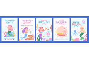 Mermaid invitation cards. Girly, an Illustration by LadadikArt