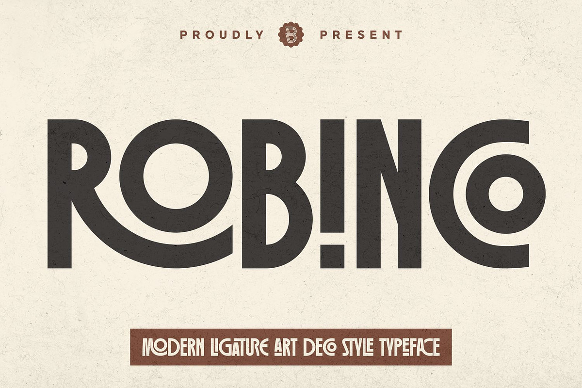 Robinco - Ligature Art Deco Font, a Sans Serif Font by Asenbayu (Photo 1 of 15)