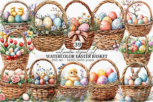 Watercolor Easter Basket Clipart PNG, an Illustration by Canvas Craft