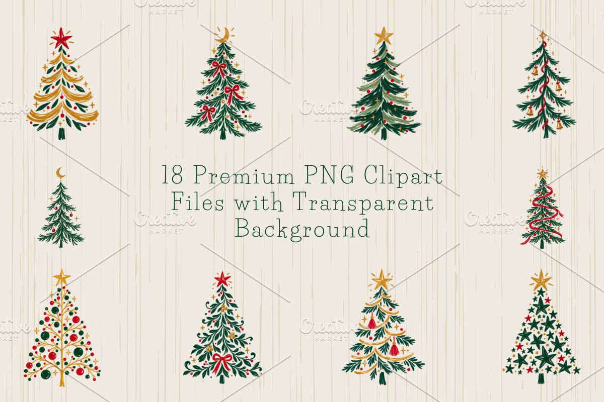 18 Hand Painted Christmas Trees PNG, a Seasonal Illustration by Ink Gallery (Photo 6 of 13)