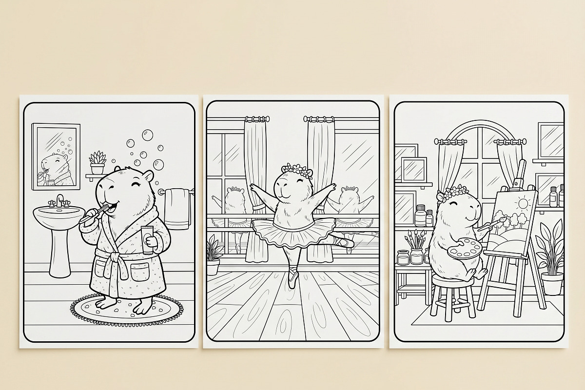 Capybara Moments Coloring Printable, an Object Graphic by Image for Sale (Photo 2 of 3)