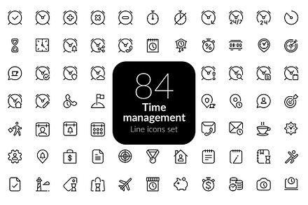 Time management line icons set