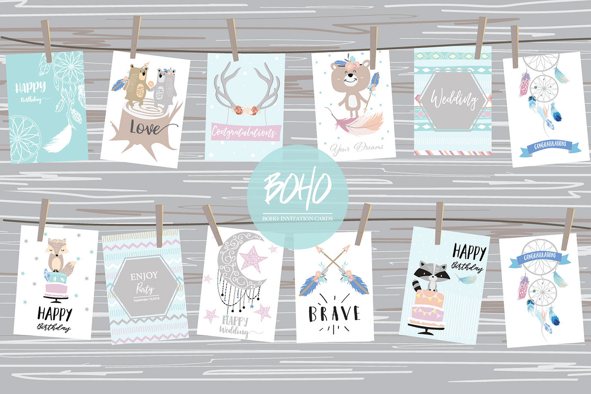12 cute lovely design boho cards6#, a Card Template by Piixypeach (Photo 1 of 3)