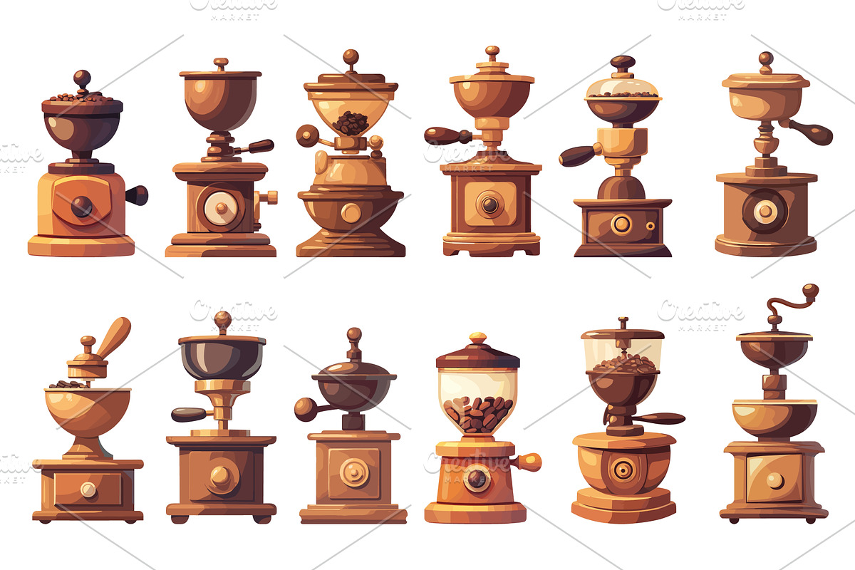 Cartoon set of old hand grinders for, an Object Illustration by LadadikArt
