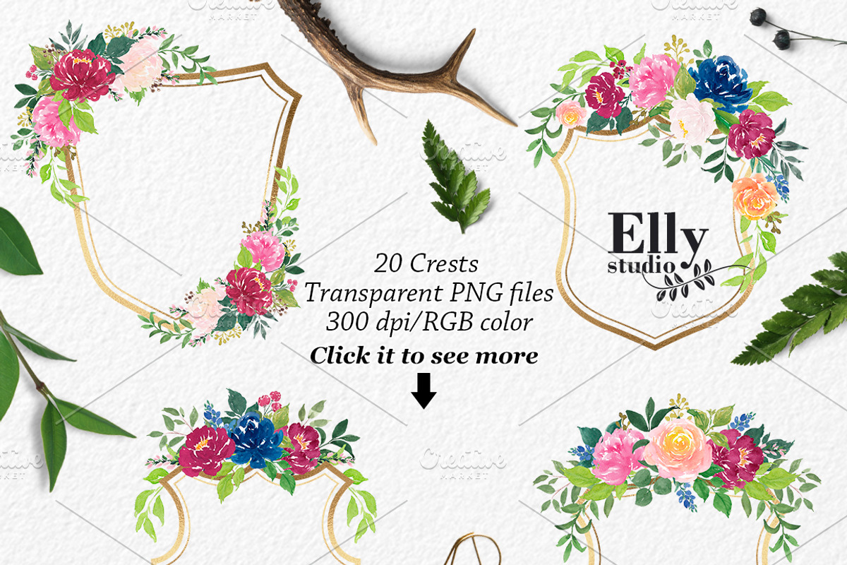 Watercolor flowers clip art, an Illustration by Elly Studio (Photo 4 of 9)