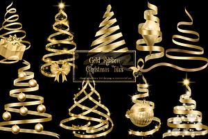 Gold Ribbon Christmas Trees