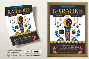 Folk Art Karaoke Flyer Template, a Flyer Template by Hole Hope Design