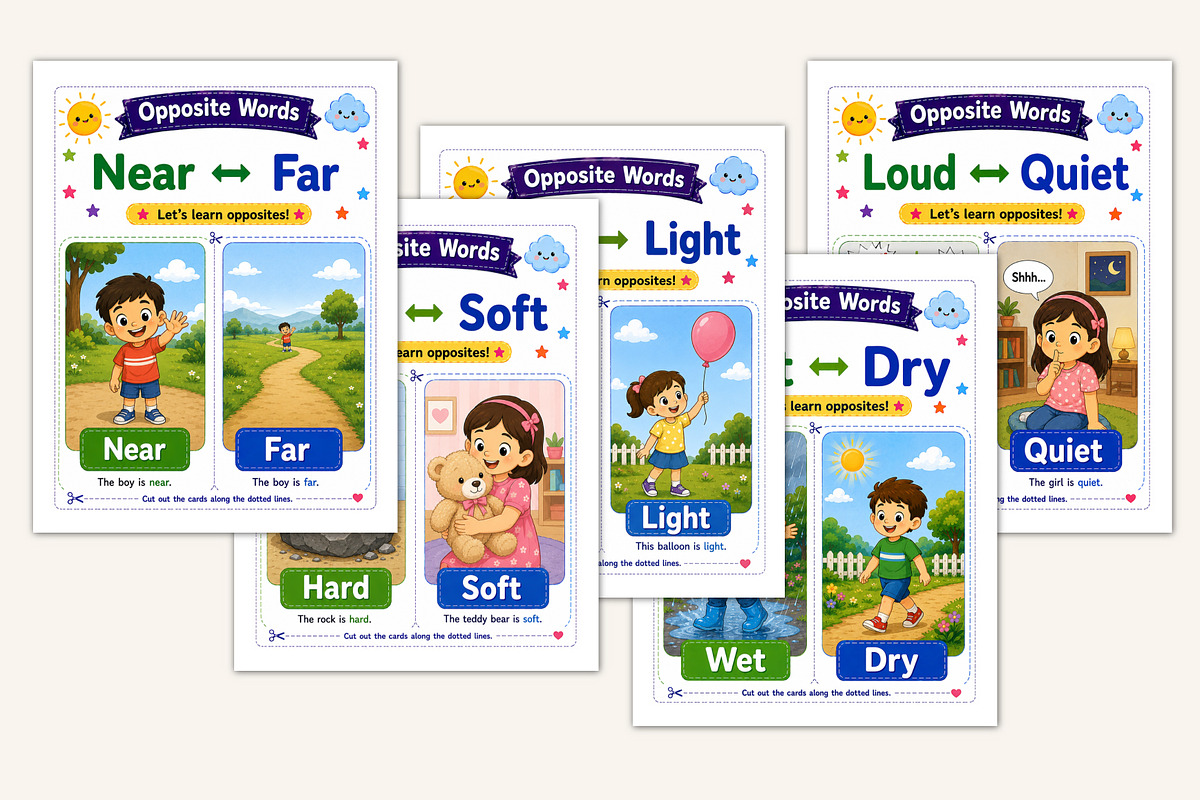 Opposite Words Flashcards, a Stationery Template by Designmela01 (Photo 3 of 5)
