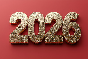 Golden glittery 2026 number on red background symbolizing New Ye, a Background Photo by José Manuel Gelpi