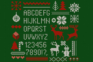 Knitted Font, Elements And Borders.