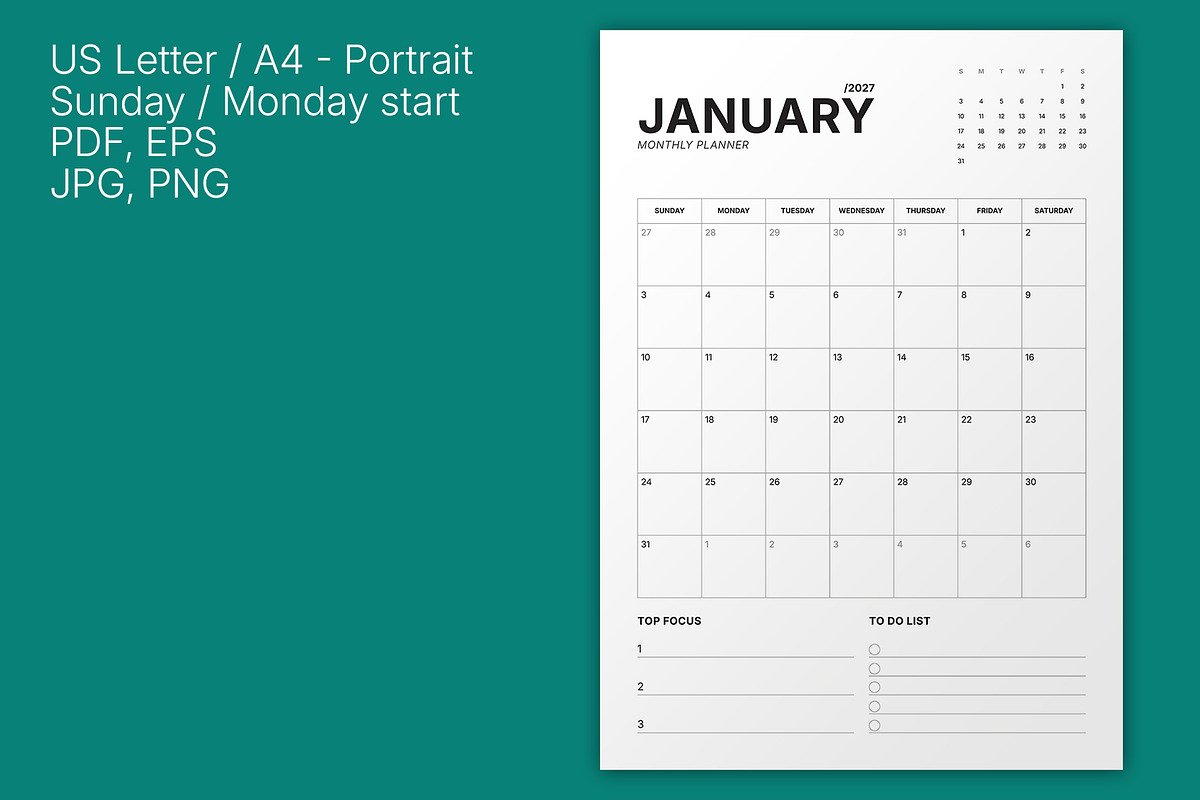 2027 Monthly Planner (MP049-27-Set), a Stationery Template by mikhailmorosin (Photo 3 of 8)
