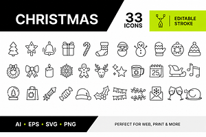Christmas Editable Outline Icon Pack, an Object Graphic by VIVAT Design Studio