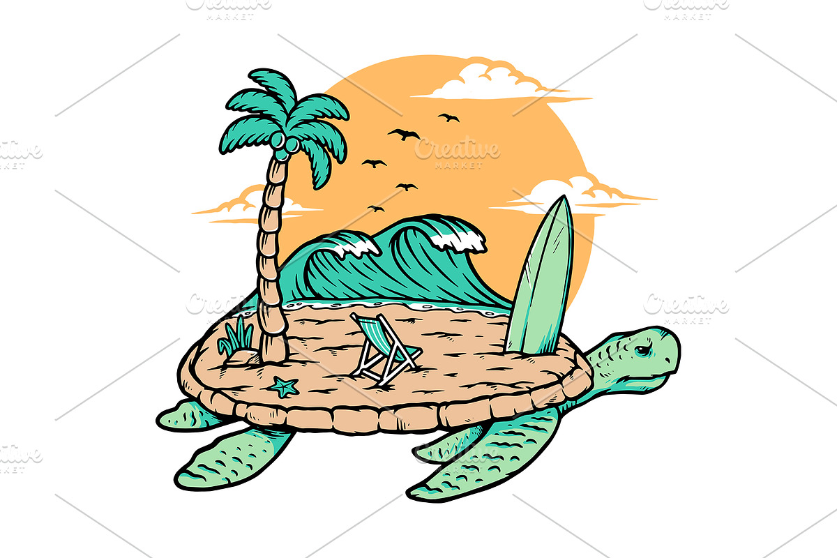 Beach and turtle illustration, an Animal Illustration by gunaonedesign (Photo 1 of 6)
