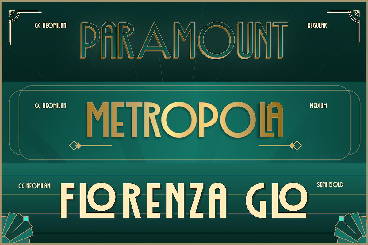 GC Neomilan - Neo Art Deco Typeface, a Sans Serif Font by Glyphonic (Photo 10 of 16)