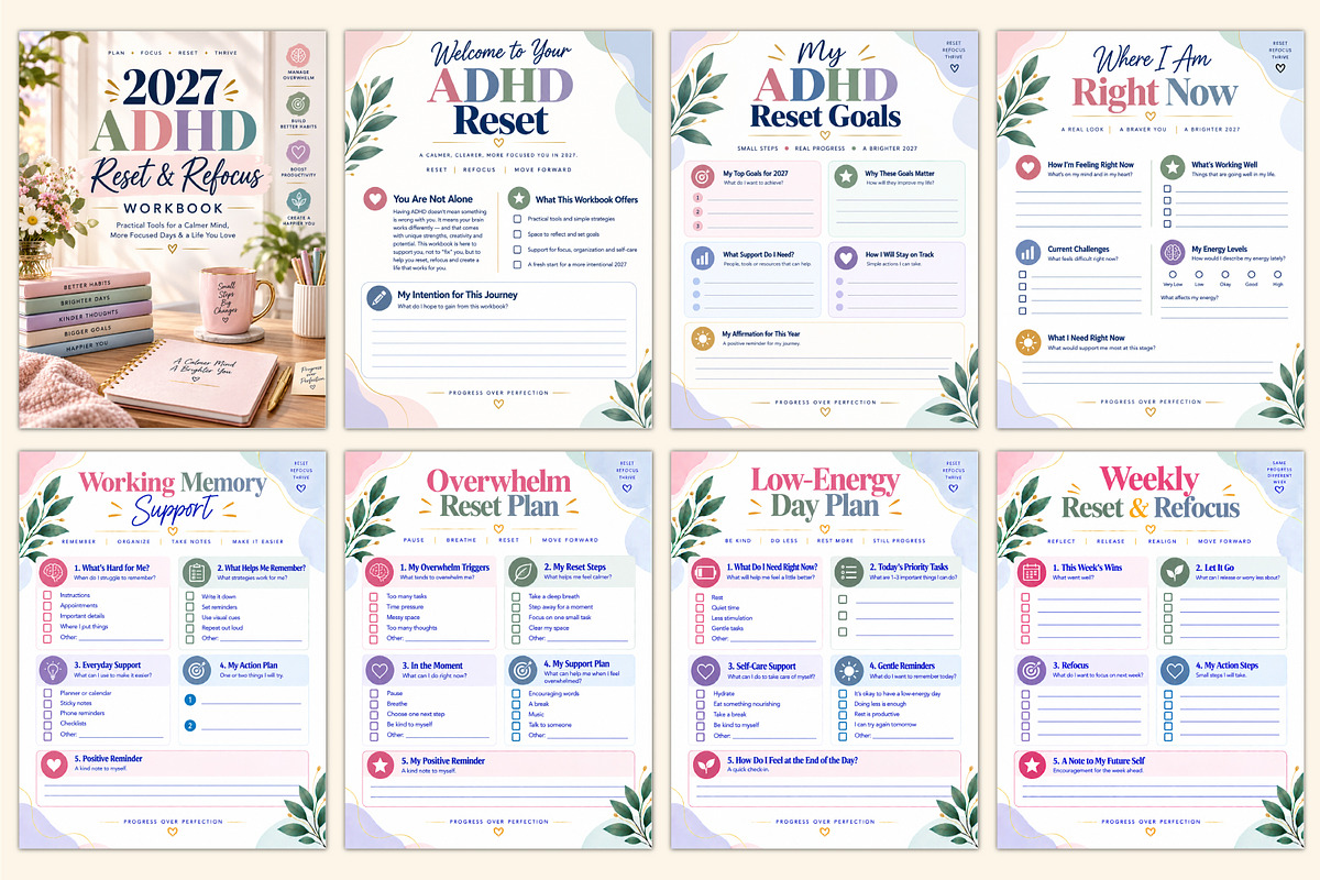 2027 ADHD Reset & Refocus Workbook, a Stationery Template by Shumaya (Photo 2 of 4)