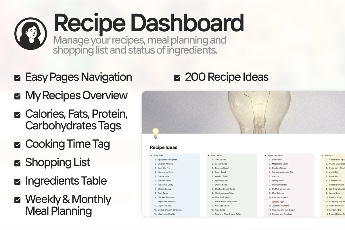 Recipe Dashboard Notion Template, a Templates & Theme by KristinaK3 (Photo 2 of 3)