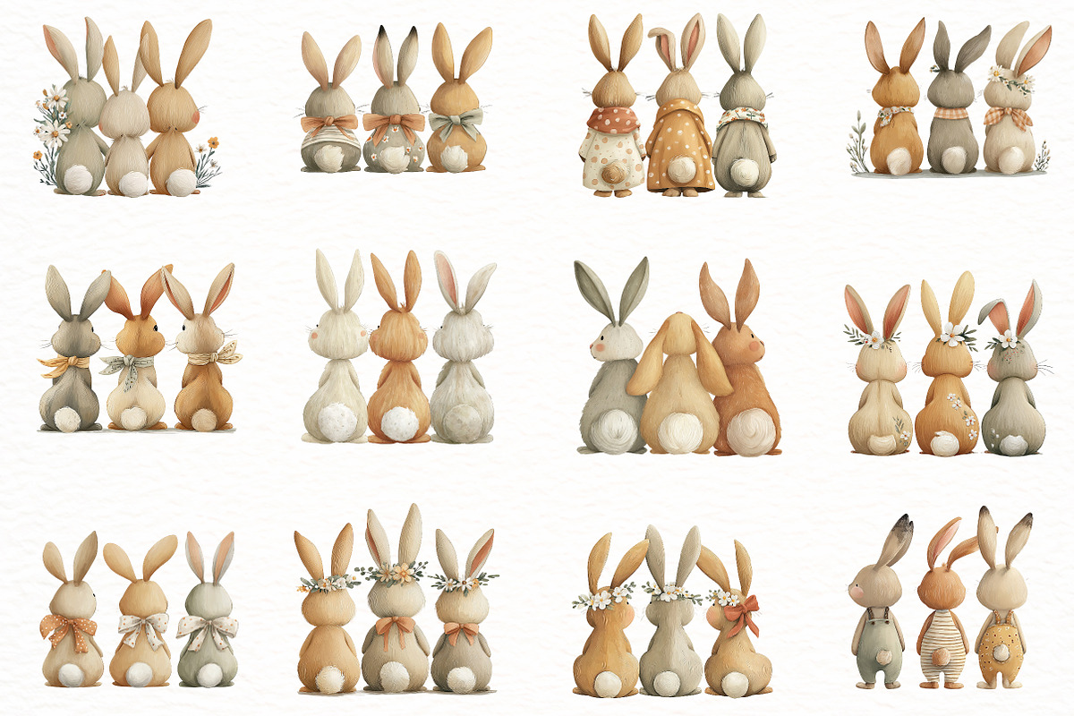 Hand-Drawn Easter Bunnies Clipart, an Illustration by Designworld (Photo 3 of 7)