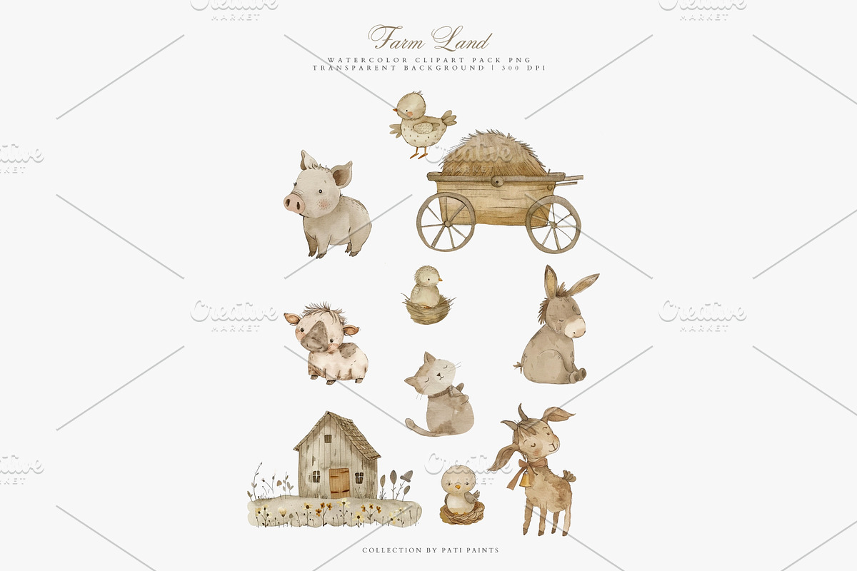 Nursery Farm Animals Clipart Set, an Animal Illustration by Pati Paints (Photo 4 of 10)