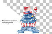 4th of July watercolor clipart, a Decorative Illustration by Natalya_Mona_Art (Thumbnail 5 of 9)