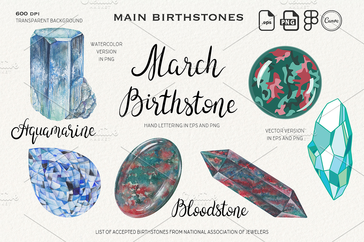 Watercolor Birthstones Crystal Set, an Illustration by Alena Solonshchikova (Photo 6 of 17)