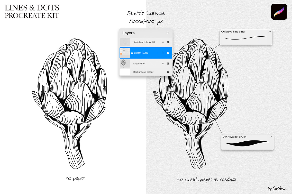 Line & Dots Procreate Brushes Kit, a Brush Add-On by owlasya (Photo 5 of 6)