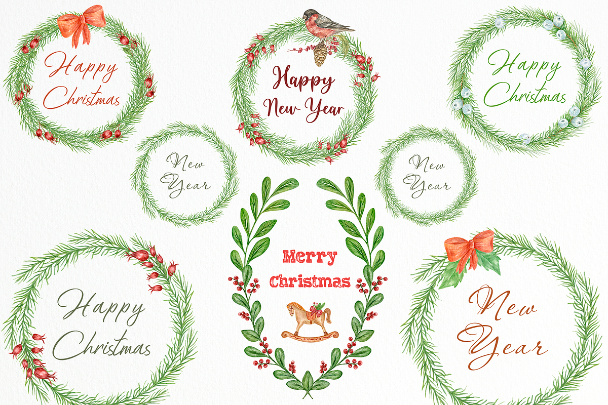 Christmas Decorations Watercolor Set, a Seasonal Illustration by Irina Avdeeva (Photo 5 of 13)