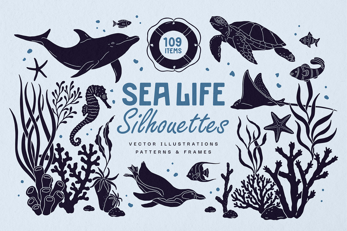 Sealife Silhouettes Illustration Set, an Animal Illustration by rouxsupplyco (Photo 1 of 16)