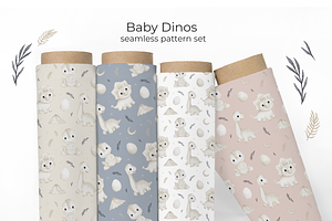 Baby Dinos seamless patterns set