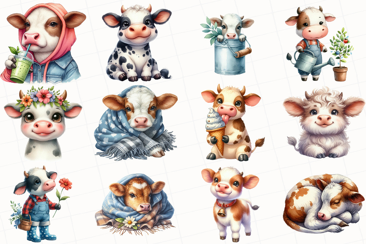 Cute Cow Sublimation Clipart, an Illustration by OK Design (Photo 3 of 5)