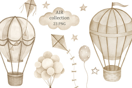 Watercolor beige hot air balloons, an Object Graphic by Natikka Art