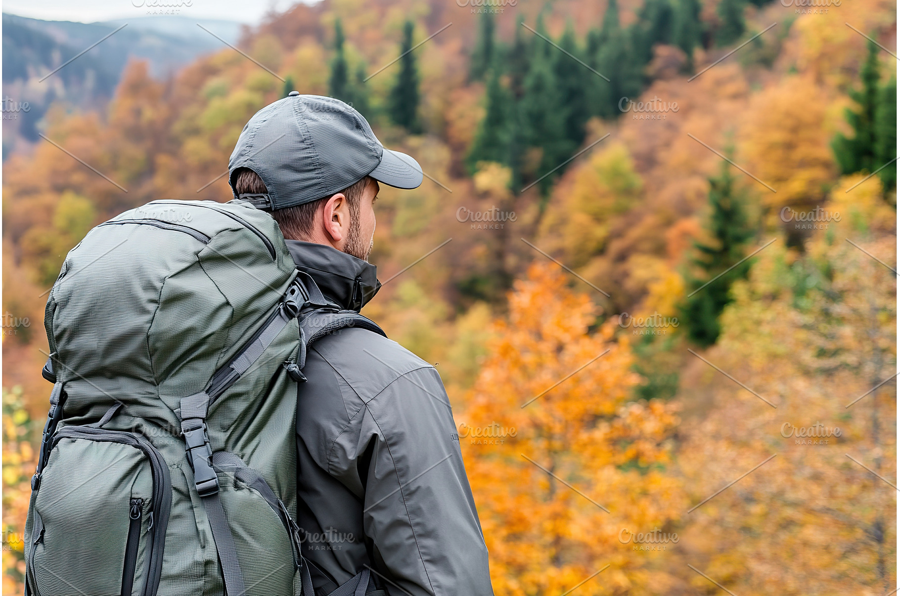 Man with Backpack Observes Forest in, a Nature Photo by Lermont51