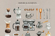 Coffee Watercolor Collection, a Food Illustration by CrystalinaShop (Thumbnail 4 of 6)