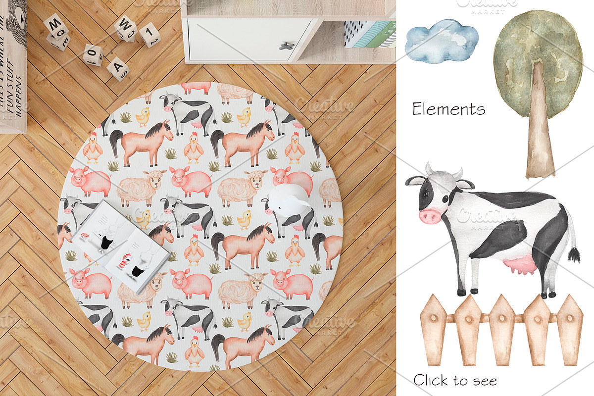Watercolor Farm Collection, an Animal Illustration by MayaNavits (Photo 2 of 6)