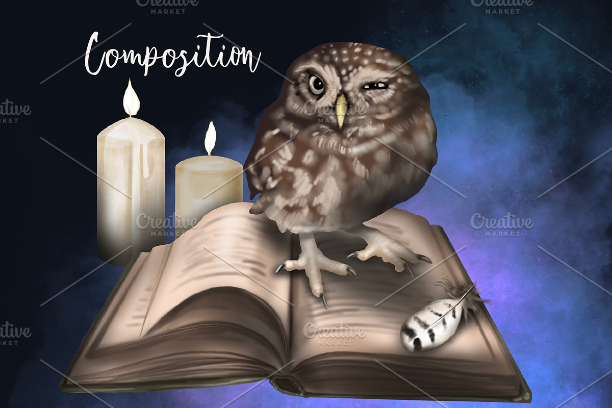 Watercolor Magic Owl, a Decorative Illustration by NNclipart (Photo 6 of 8)